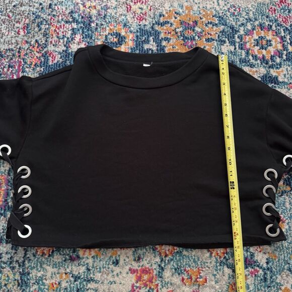 Alo Yoga Black Suspension Lace-Up Cropped Pullover Sweater Size Small* - Picture 6 of 6